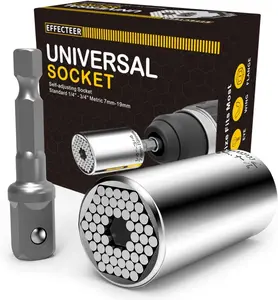 Universal Socket, Self-adjusting Socket Fits Standard 1/4'' - 3/4'' Metric 7mm-19mm, Adapter Socket for Wrench Ratchet & Power Drill