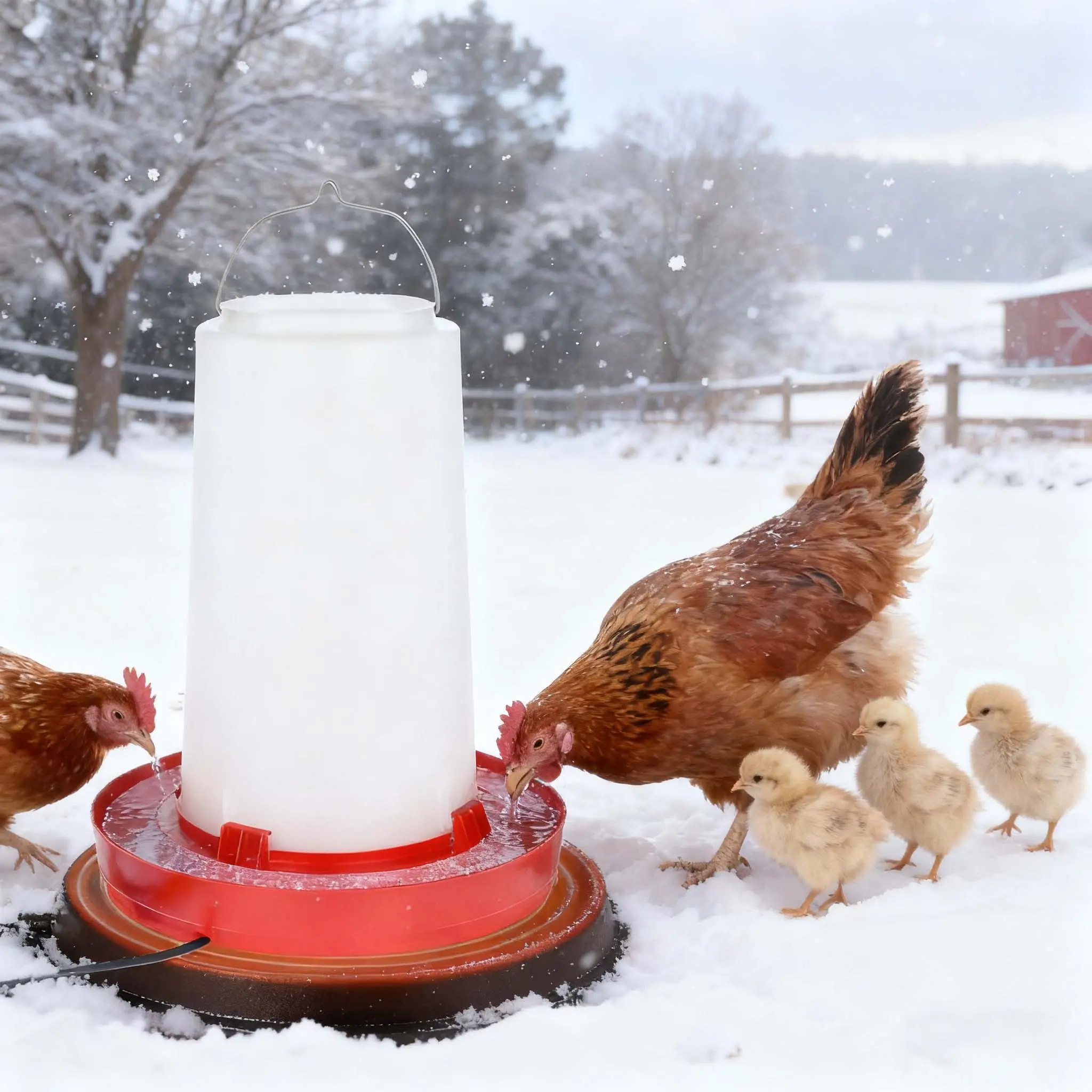 14-Inch Black Farm Poultry Heated Waterer Base - Feeder-Compatible Coop Accessory, 80W Energy-Saving Winter Deicer with Thermostat, 12.6-Inch Water Bowl, Anti-Bite Cable, Plastic & Metal Compatibility Feeding Supply