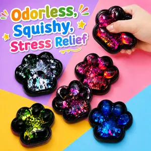 Cute Cat Paw Squishy Toy with Premium Plastic Bag Packaging, Glitter Sensory Squeeze Toy for Stress Relief, Slow Rising Kawaii Paw Fidget, Decompression Squishy Gift for Kids & Adults