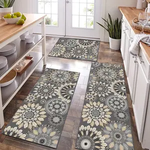 Boho Kitchen Rug Mat Sets 3 count, Farmhouse Non Slip Kitchen Rug Runner, Washable Non Skid Kitchen Rugs, Bohemian Kitchen Floor Mat for Hallway Entryway Laundry Room