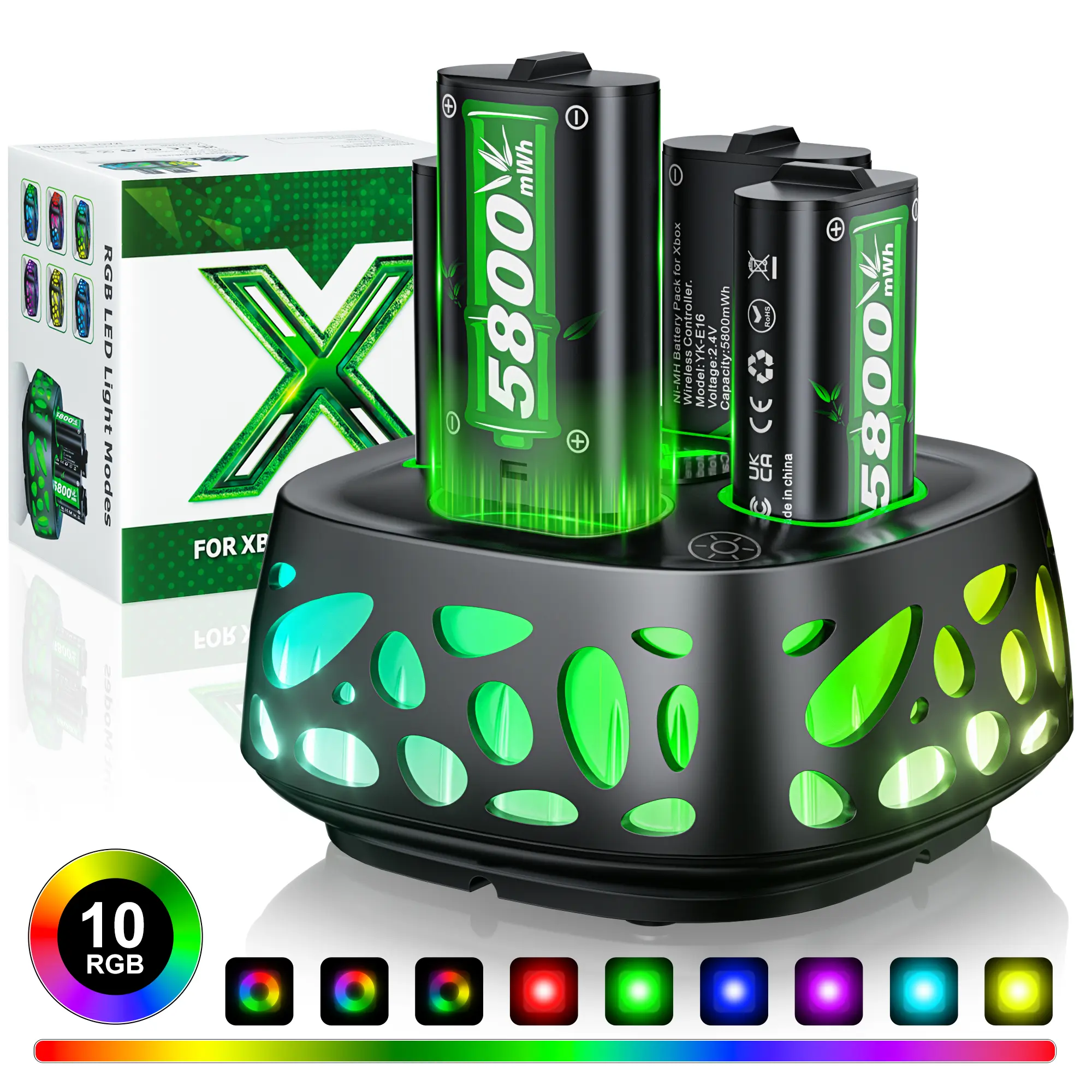 （All-New Plus Upgrade）Ponkor Xbox Controller Rechargeable Battery Packs (4×5800mWh) with Fast Charging Dock, Compatible with Xbox One, Series X|S, High-Capacity, Long-Lasting, LED Glow, Overheat Protection Console