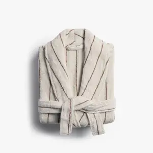 Turkish Cotton Pinstripe Robe L/XL Parchment & Mocha- Parachute