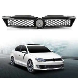 Fit For 2010-2014 VW Jetta Hex Front Bumper Upper Grille Grill w/ Chrome Trim