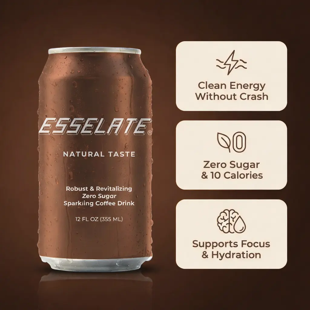 ESSELATE Zero Sugar Sparkling Coffee Drink - Mindful Coffee Soda for Wellness & Focus