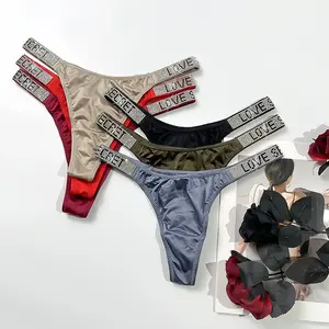 Women's 6-pack low-rise letter rhinestone thongs, soft, comfortable and breathable underwear, suitable for daily wear, sports, suitable for all seasons underwear size S-XL