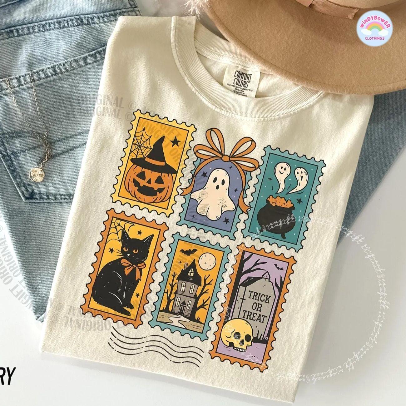 Comfort Colors Halloween Cute Ghost Pumpkin Cat Shirt, Cute Ghost Shirt, Retro Ghost Tee,Spooky Season Shirt Women’s Halloween Shirt, Fall Spooky Cat shirt, Unisex Womenswear Graphic Tops 6HA