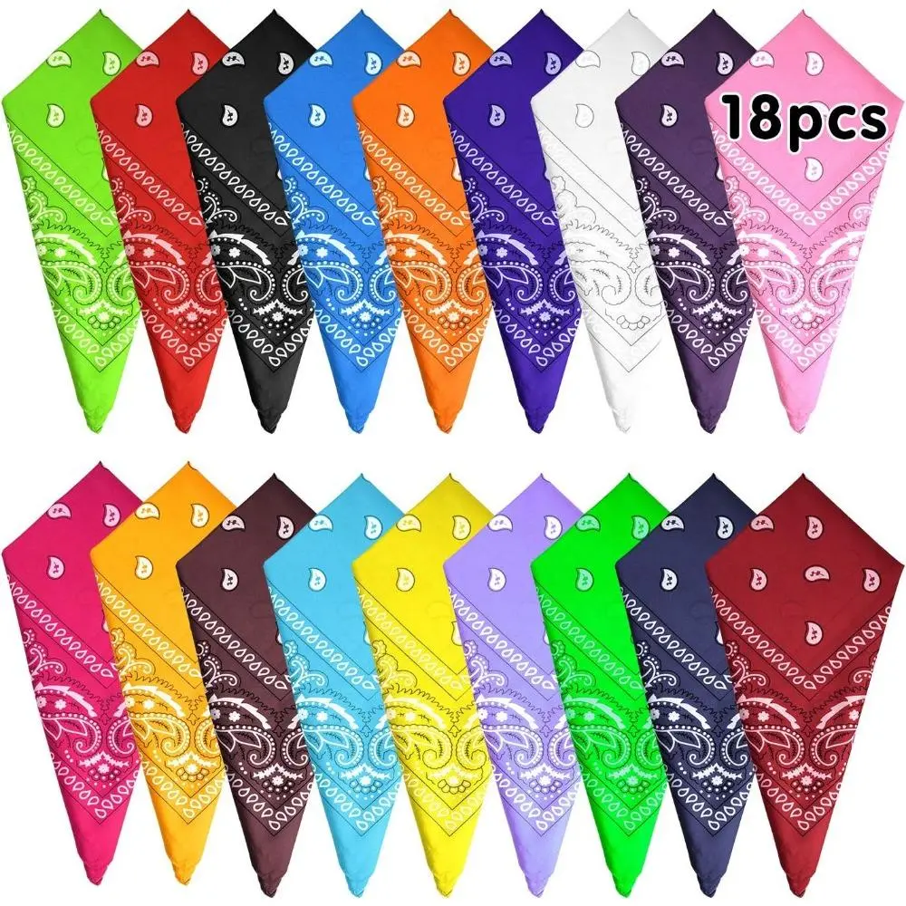 18Pcs Vintage Classic Fashion Polyester Handkerchiefs - High-Quality, Quick-Drying, Wrinkle-Resistant 55x55cm Cowboy Head Wraps - Home Bathroom Towel Accessories for Daily Camping Use - Valentine's Day Gift