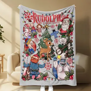 Rudolph the Red - Nosed Reindeer Christmas - Themed Blanket| Sofa Binging Throw, AC Home Blanket, Outdoor Picnic Vibe✨ For Christmas party decor, winter family movie nights, New Year gathering decor Ideal for Christmas, New Year's Day, New Year