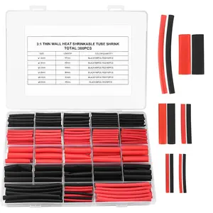 Heat Shrink Tubing Kit 300 Count 3:1 Ratio Adhesive Lined Marine Grade Automotive Industrial Black & Red Set for Wire Connections and Insulation