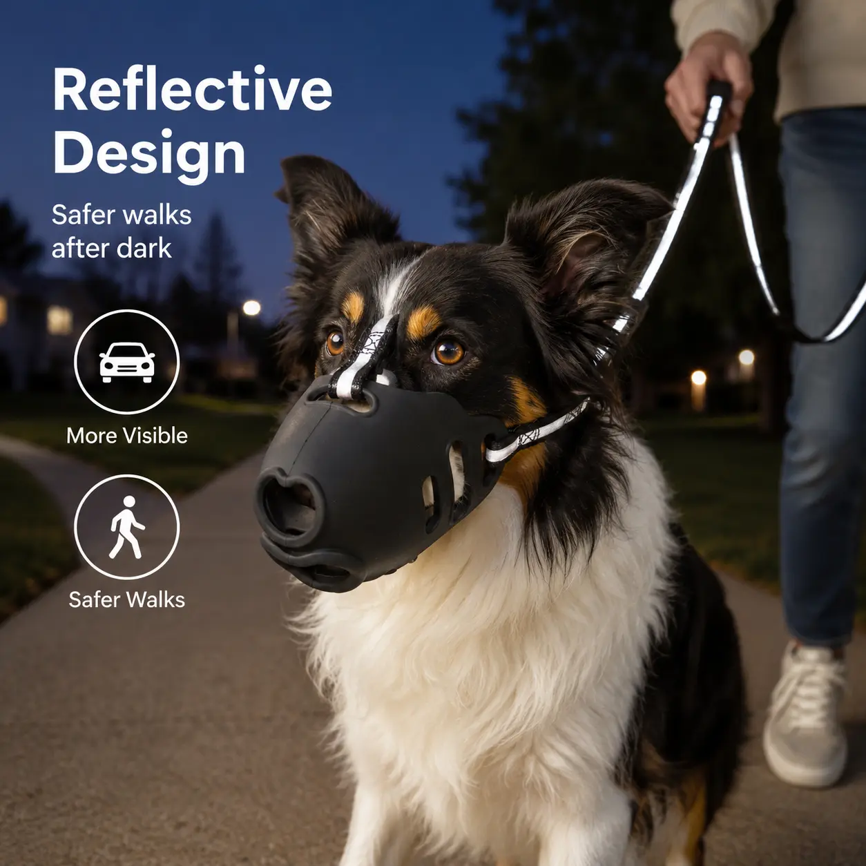 Dog Muzzle (1 Count) with Reflective Strap, Hollow Shape Design, Breathable, Snack-Feeding Compatible for Outdoor Walks Daily Use