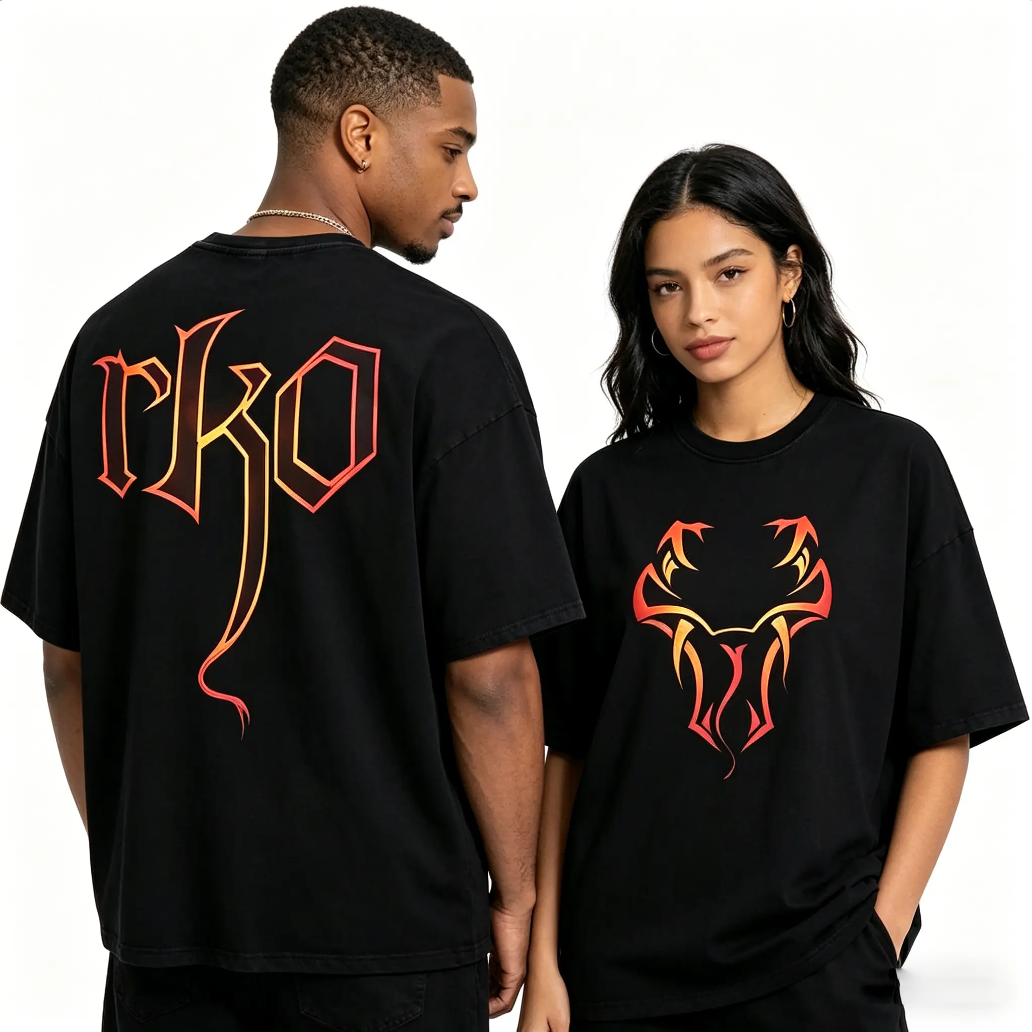 Unisex RKO Randy Orton Fire Gradient Front & Back Print T-Shirt Vintage Wrestling Graphic Tee WWE Legend Streetwear Top