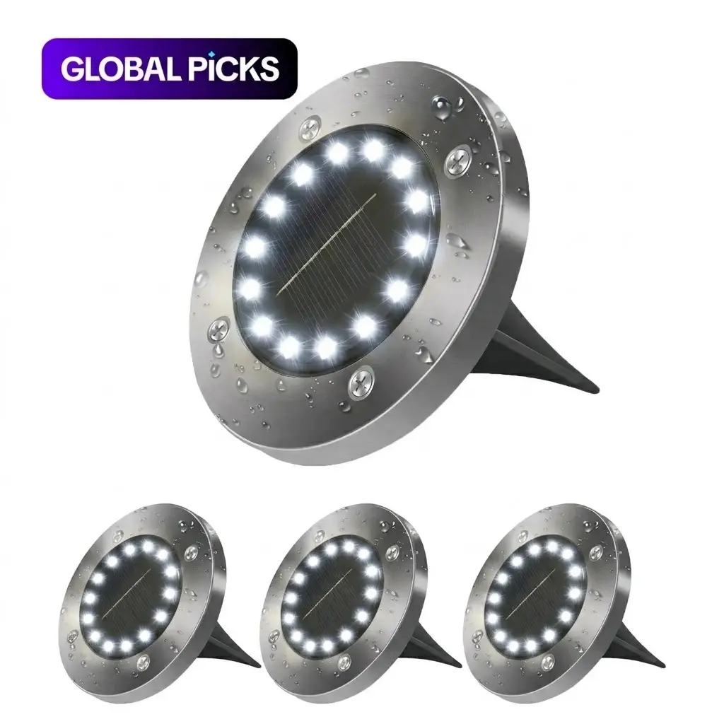 【TikTokShopSummerSale】16 LED Solar Ground Lights Outdoor, IP65 Waterproof Solar Disk Lights for Garden Pathway Yard, In-Ground Landscape Lighting for Walkway Patio Step, Summer Decor (4 Pack)
