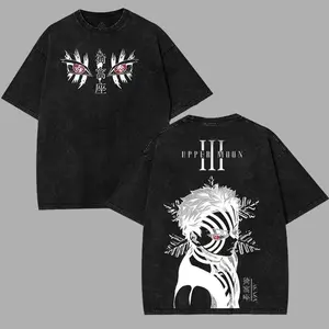 Akaza Upper moon rank 3 v6 Demon Slayer Kimetsu No Yaiba anime manga Washed t-shirt  2 sided printing Menswear Top graphic tee