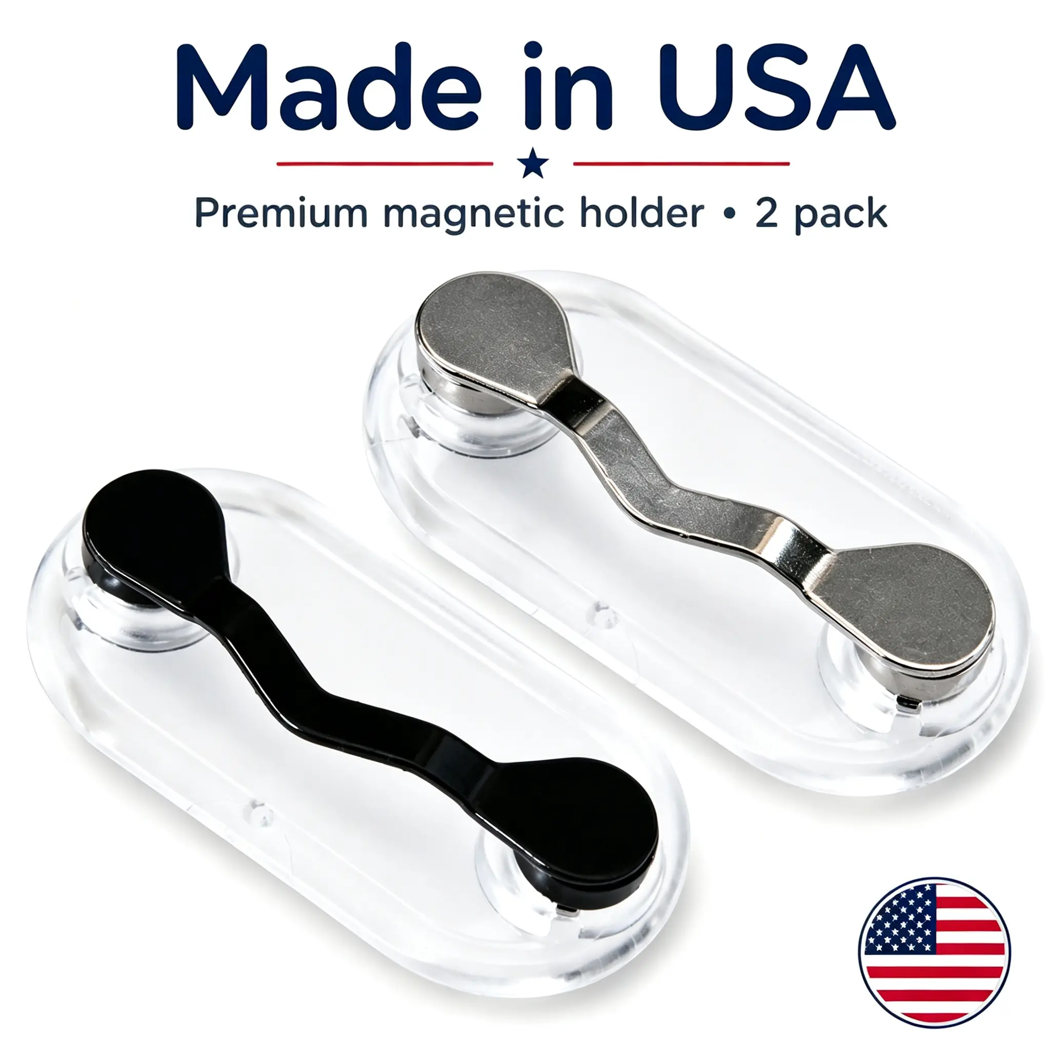 2 Pack Magnetic Glasses Holder Clip, Stainless Steel Black Eyeglass Fastener, Strong Magnetic Storage Clip for Reading Glasses, Sunglasses, Blue Light Eyewear, Safety Glasses and Earphones, Hands Free Portable Daily Accessory, Made in USA