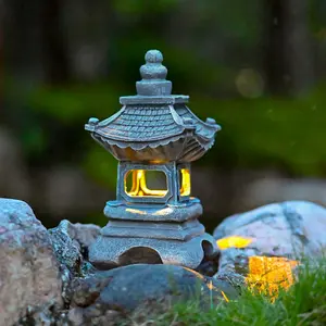 Solar Stone Pagoda Outdoor Garden Lamp Japanese Palace Lamp Zen Garden Resin Garden Solar Courtyard Lamp Garden Decor Lights