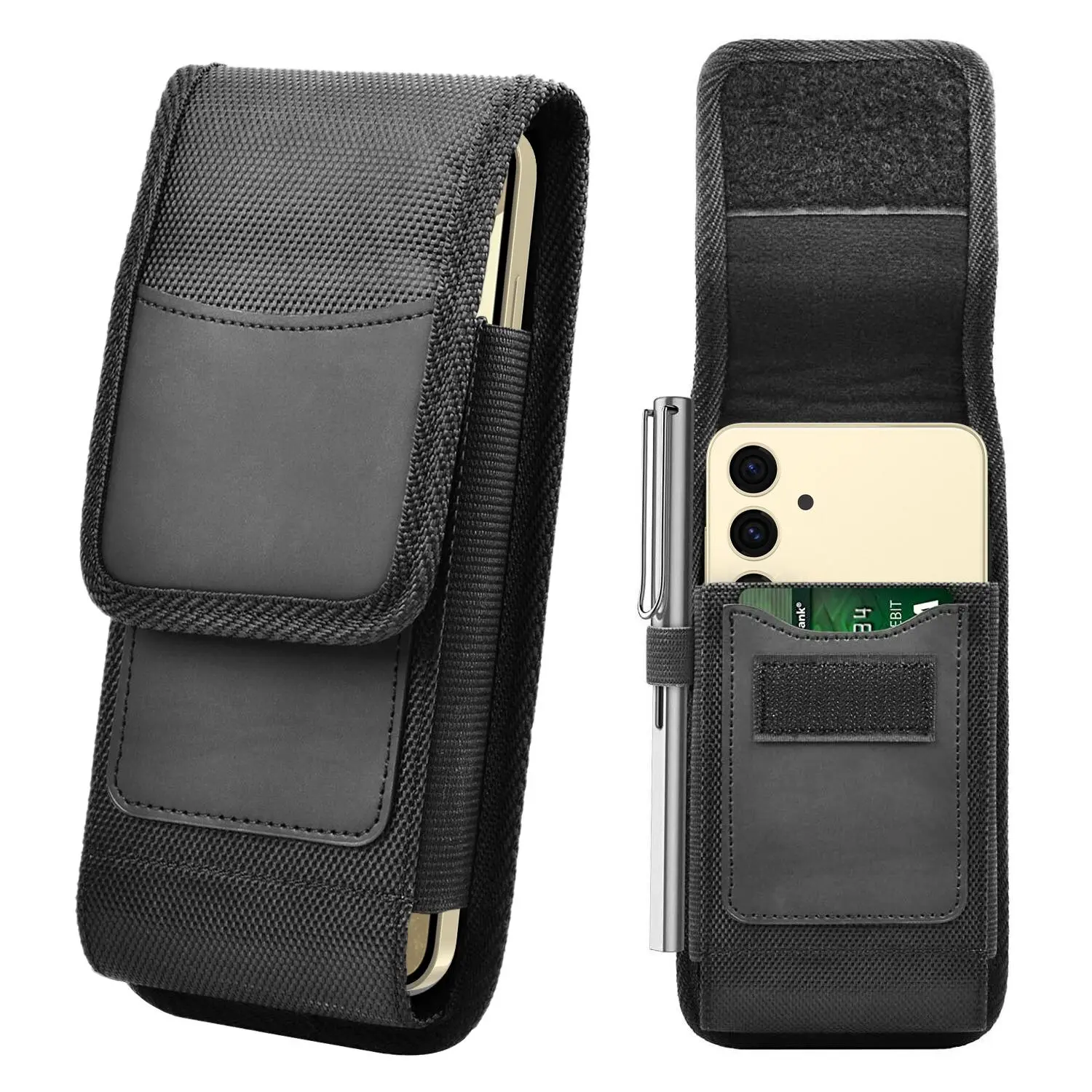 Vertical Double Layer Belt Cell Phone Holster Pouch,Multi-functional Phone Wallet Card Holder for Work Hiking Camping Fit 5.5-6.9 in Cell Phone