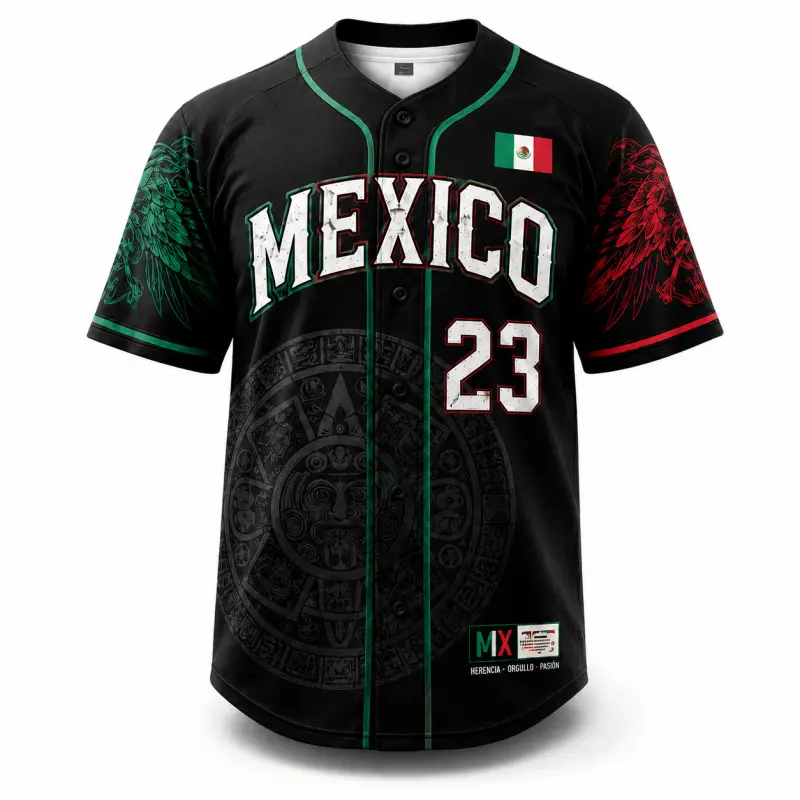Mexican Heritage Baseball Jersey| Retro Street Style| Men's Breathable Button-Down Sports Shirt .Fan Apparel