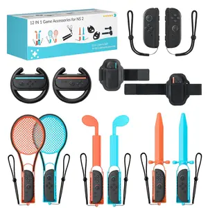 JSAUX Switch 2 Sports Accessories 12 in 1 Bundle Compatible with 2025 Nintendo Switch 2 JoyCon Family Game Kit Ideal Gift with Wrist Straps Steering Wheels Leg Straps Tennis Golf Sword Grip