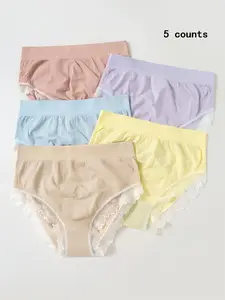 5-piece set of pregnant women's mid waist underwear, comfortable, soft, contrasting color lace, seamless pregnant women's underwear in the middle and late stages of pregnancy