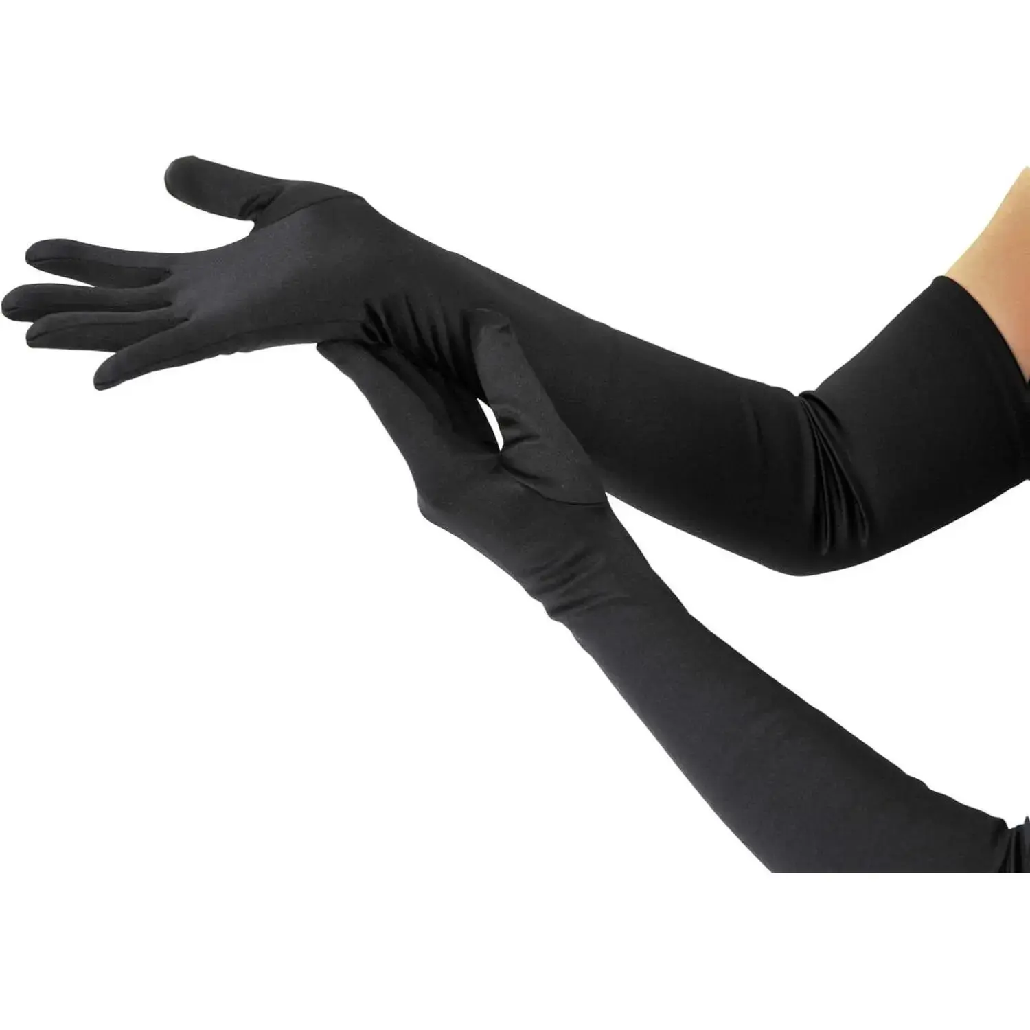Long Black Opera Gloves for Women 1920s Satin Stretchy Elbow Length Party Gloves Costumes Bridal 20inch Soft Spandex Touchscreen Fingers