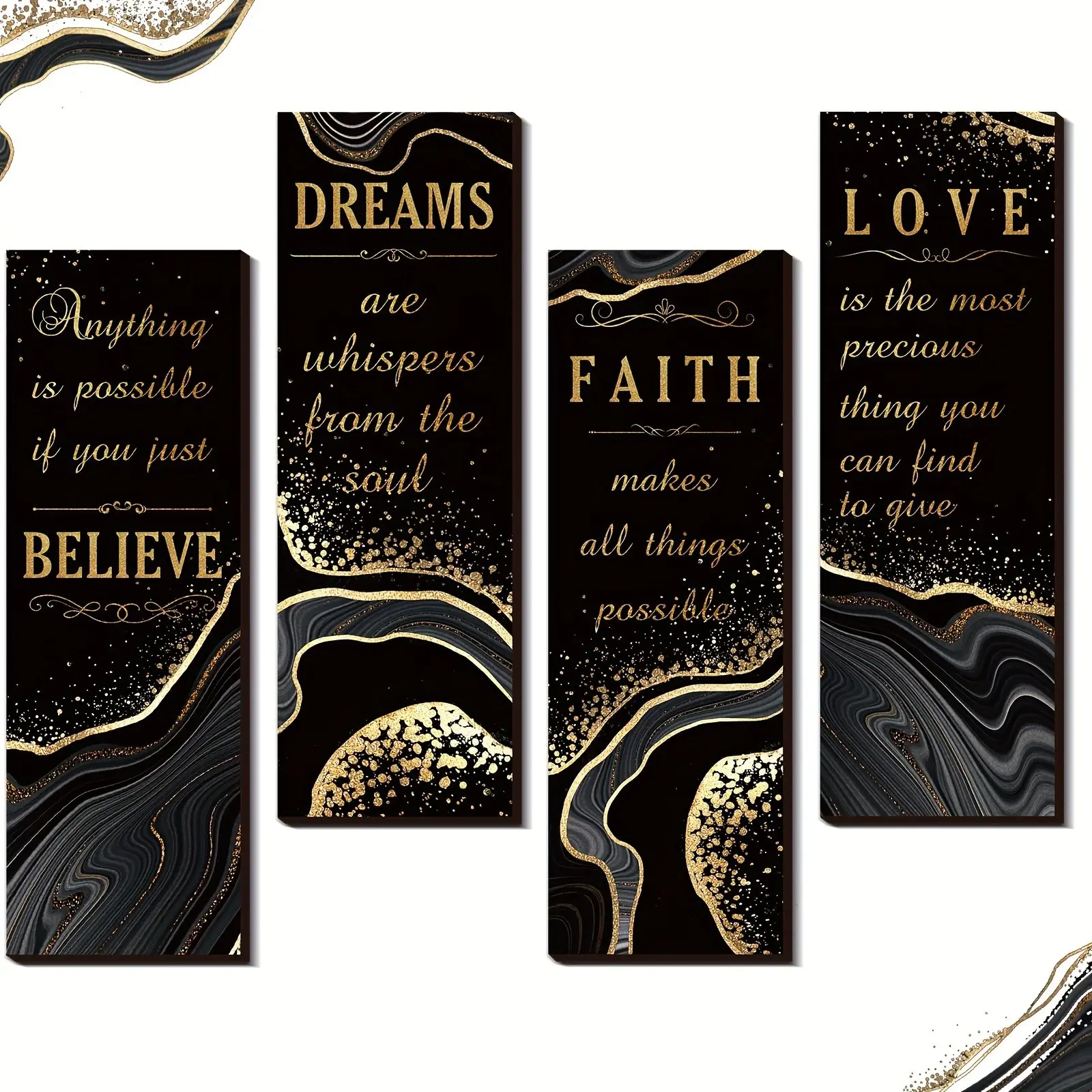 Set of 4 Inspirational Wooden Plaques - Decorative Wall Art for Home, Bathroom & Living Room - 11.8x3.9 Inches Modern Wall Decor with Messages of Love, Faith & Dreams, Decorative Artwork, Decoration Items