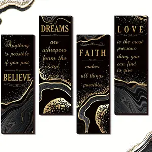 Set of 4 Inspirational Wooden Plaques - Decorative Wall Art for Home, Bathroom & Living Room - 11.8x3.9 Inches Modern Wall Decor with Messages of Love, Faith & Dreams, Decorative Artwork