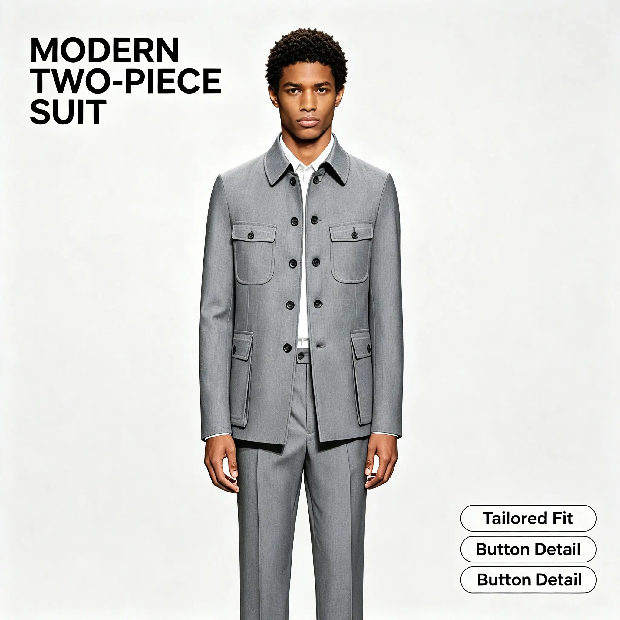 Men's 2-Piece Tailored Suit Set - Button-Down Pocket Coat, Matching Trousers, Multiple Color Options, Ideal for Office Smart Casual, Evening Social Events