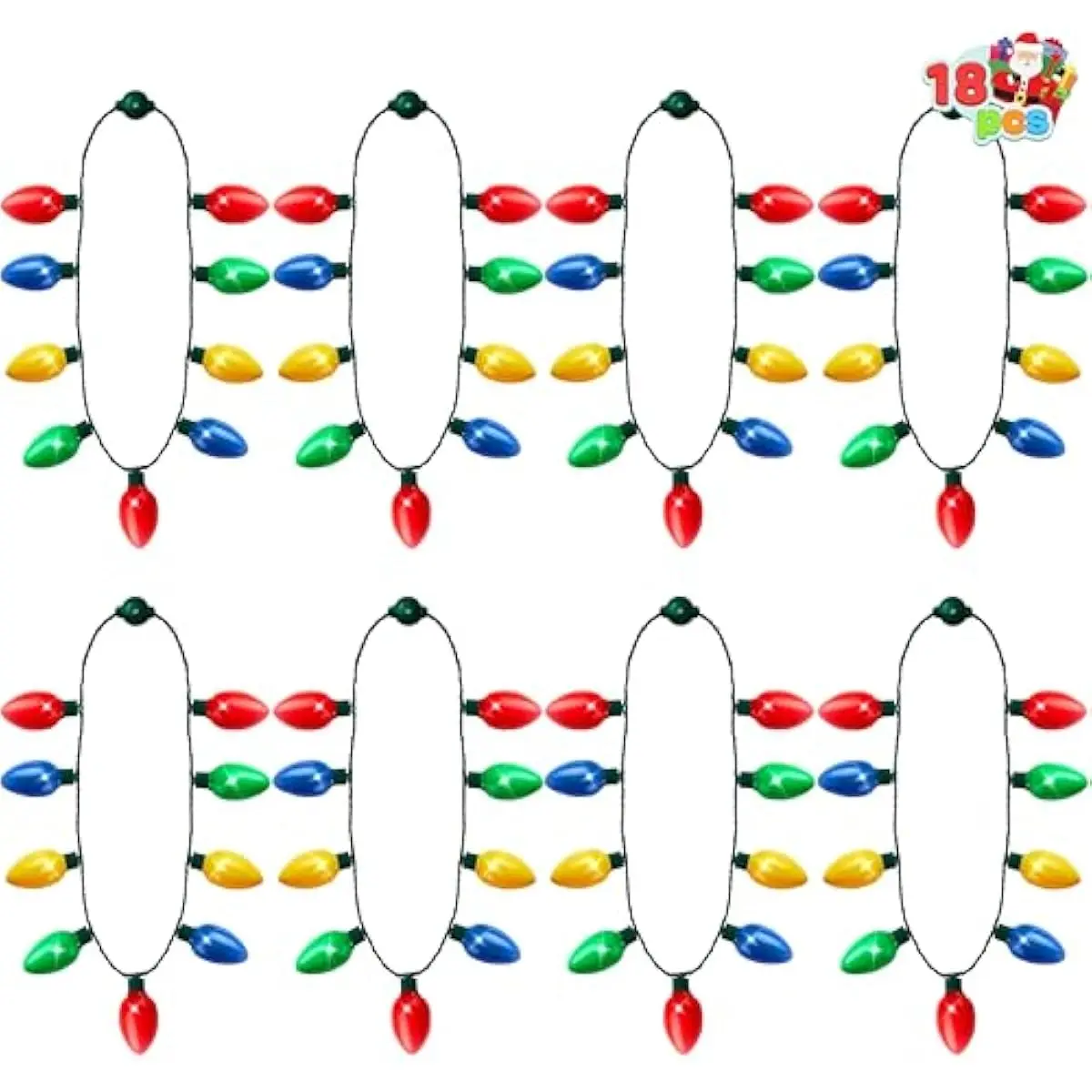 18 Packs Christmas LED Light Up Bulb Necklaces 9 Bulbs LED Necklaces Holiday Costume Accessories for Christmas Xmas Party Favor Party Supply
