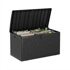 Garvee 99 Gallon Waterproof Large Resin Deck Box, Lockable Storage Container for Patio Furniture Cushions, Throw Pillows, Garden Tools, and Pool Floats, Black, 50" L x 26" W x 25" H