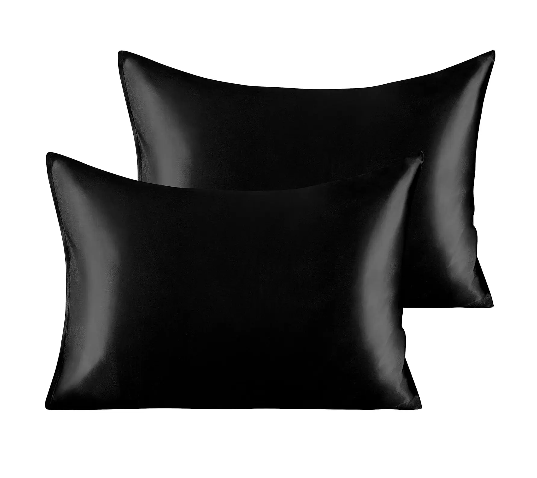 2 Pack Satin Silk Pillowcases for Hair and Skin, Luxurious and Silky Pillow Cases with Envelope Closure, Black