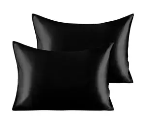 2 Pack Satin Standard Pillowcases for Hair and Skin, Luxurious and Silky Pillow Cases with Envelope Closure, 20x26 Inches, Black