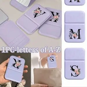 Mini Purple Initial Foldable Portable Makeup Mirror,Letters of A-Z Makeup Mirror with Bracket,  Desktop Makeup Mirror, Foldable Minimalist Makeup Mirror,  for Women's Gift AND Teacher，back to School Season，dormitory Supplies,Perfect Gift
