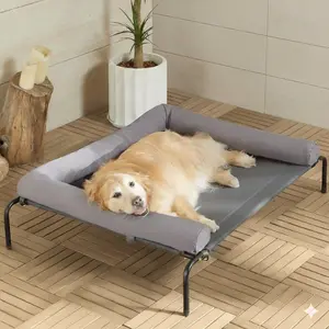 BFPETHOME Cooling Elevated Dog Bed for Large Dogs - Waterproof Raised Cot with Slope Headrest, Breathable Teslin Mesh, Durable Portable Pet Bed for Joint Relief, Indoor & Outdoor Use, Grey
