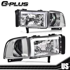 LED DRL Chrome Housing Headlight Clear Corner Fit For 94-02 Dodge Ram 1500 2500