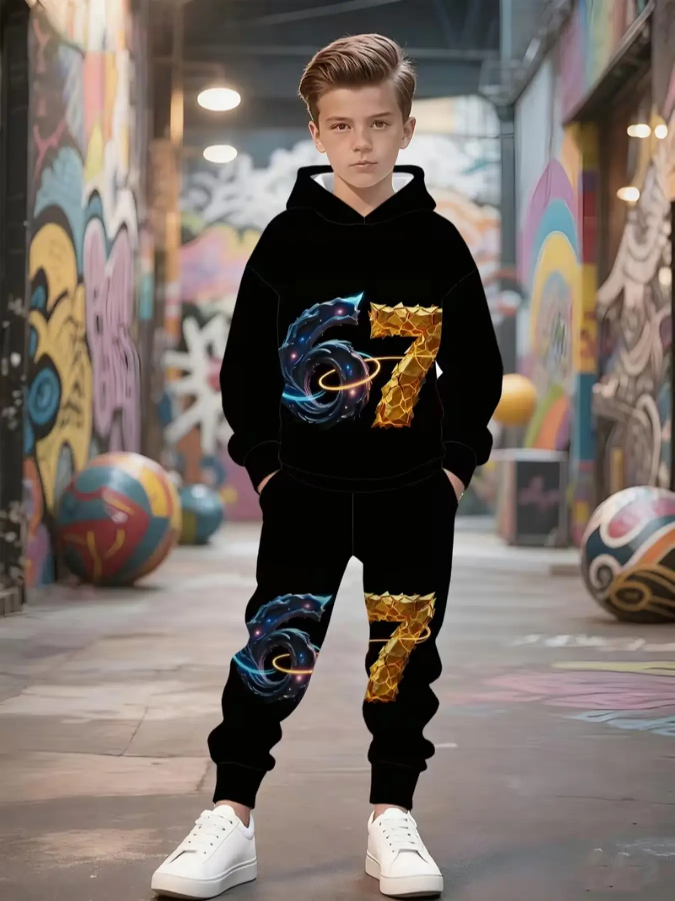 Boys' 3D Print Hoodie and Shorts Combined Set, Children, Clothes Kids, Casual Fashion for Daily Wear, Parties, Holidays, Fall Winter Outdoor, Perfect Gift, Fitted Set