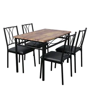 5 Piece Dining Table Set for 4, Metal Frame Rectangular Dining Room Table Set for Kitchen, Dining Room, Small Space Dinette Set Furniture