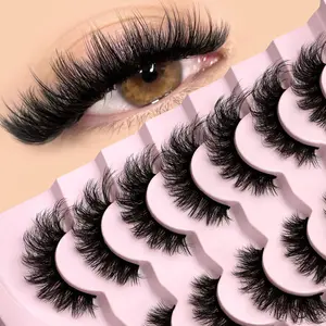 3D False Eyelashes, 7 Pairs Wispy Volume Natural Curl Strip Lashes Set, Prefer for Eye Makeup and Extensions
