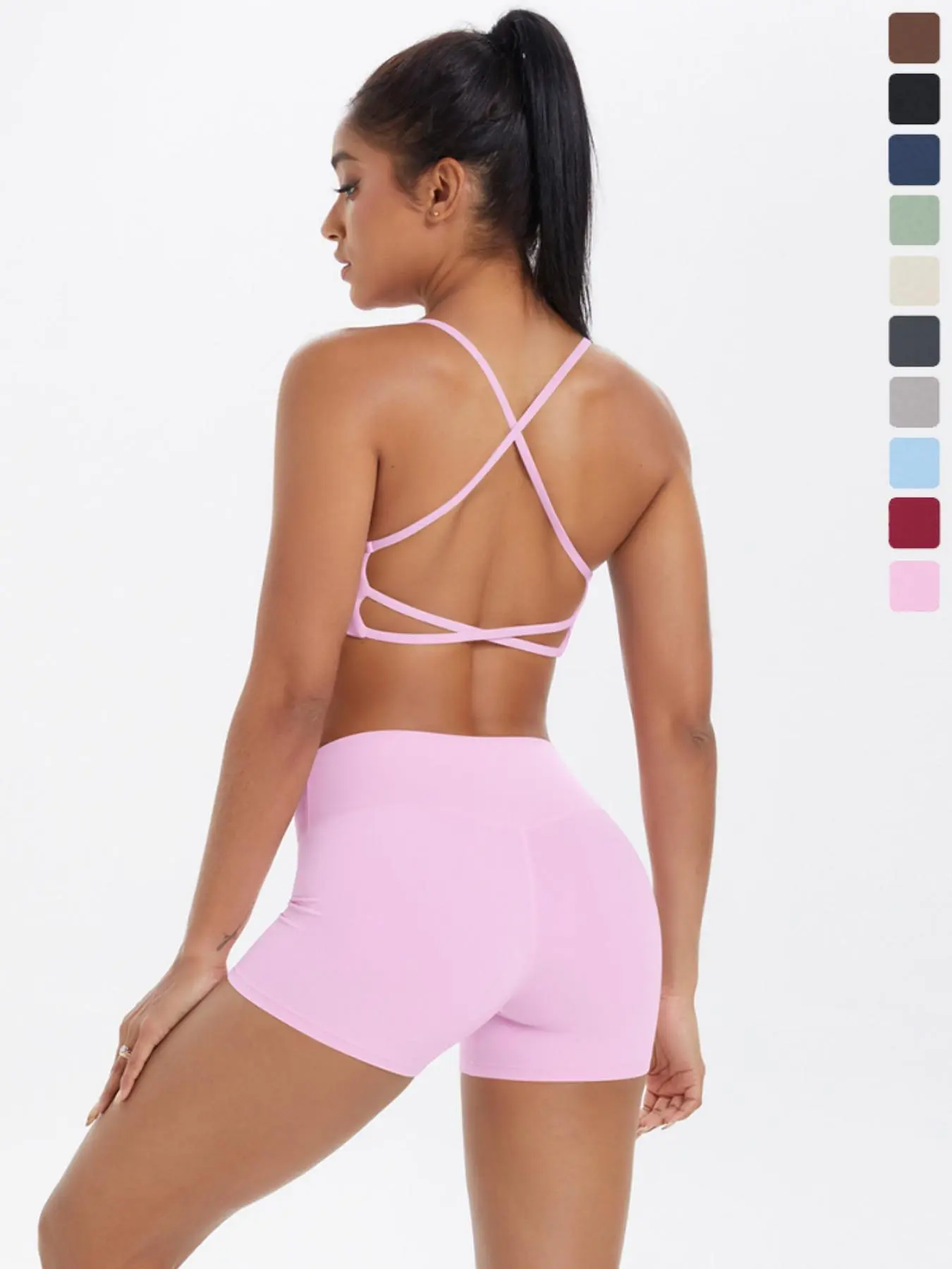 Women's Solid Crop Sports Bra & High Waist Shorts Set, Sporty Casual Outfits for Yoga and Workout, Summer Activewear, Gym Clothes, High Stretch Activewear