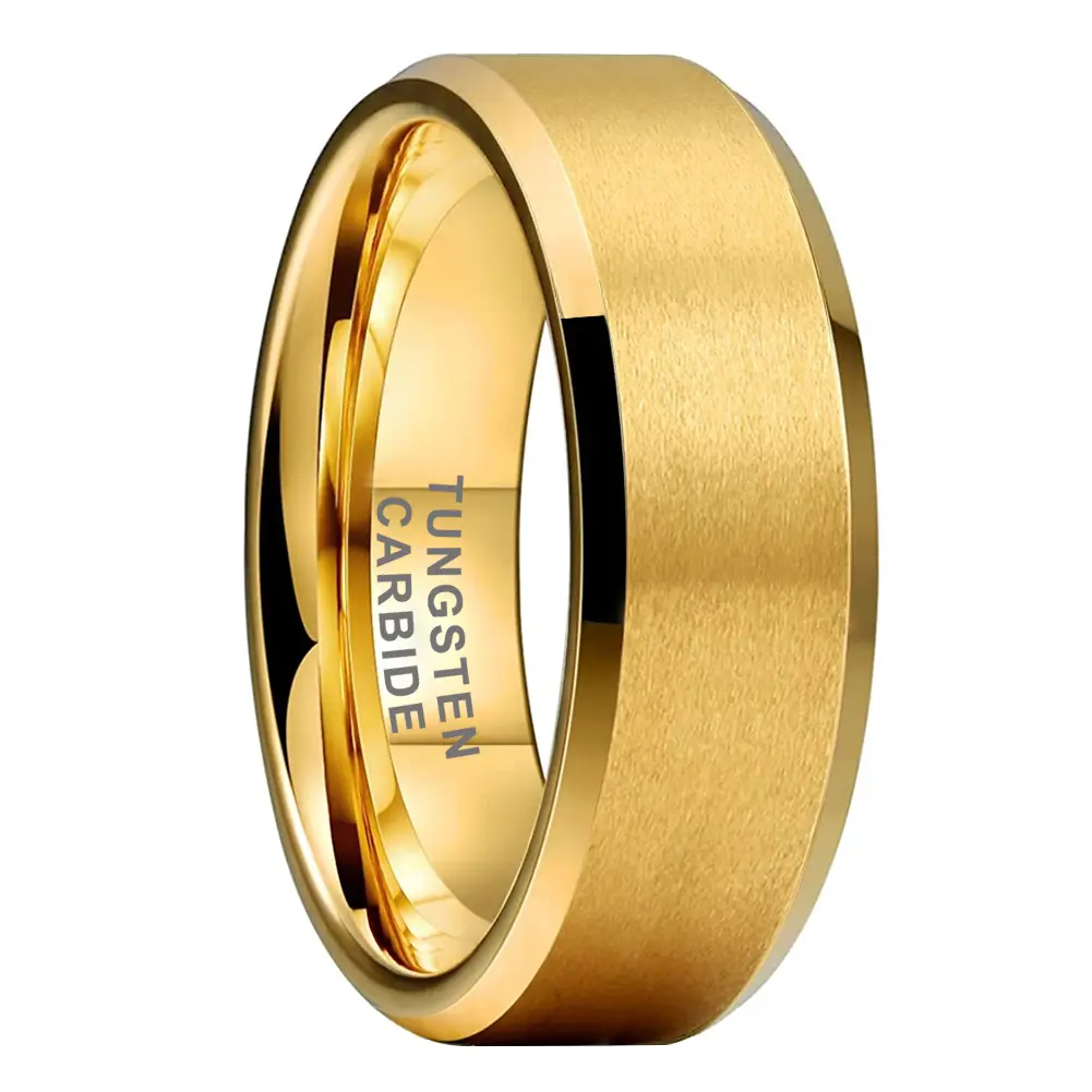 Yonifu 8mm Gold Tungsten Carbide Ring for Men, a Classic Metal Marriage Ring with a Scratch-Resistant Comfort Fit, Metal Ring
