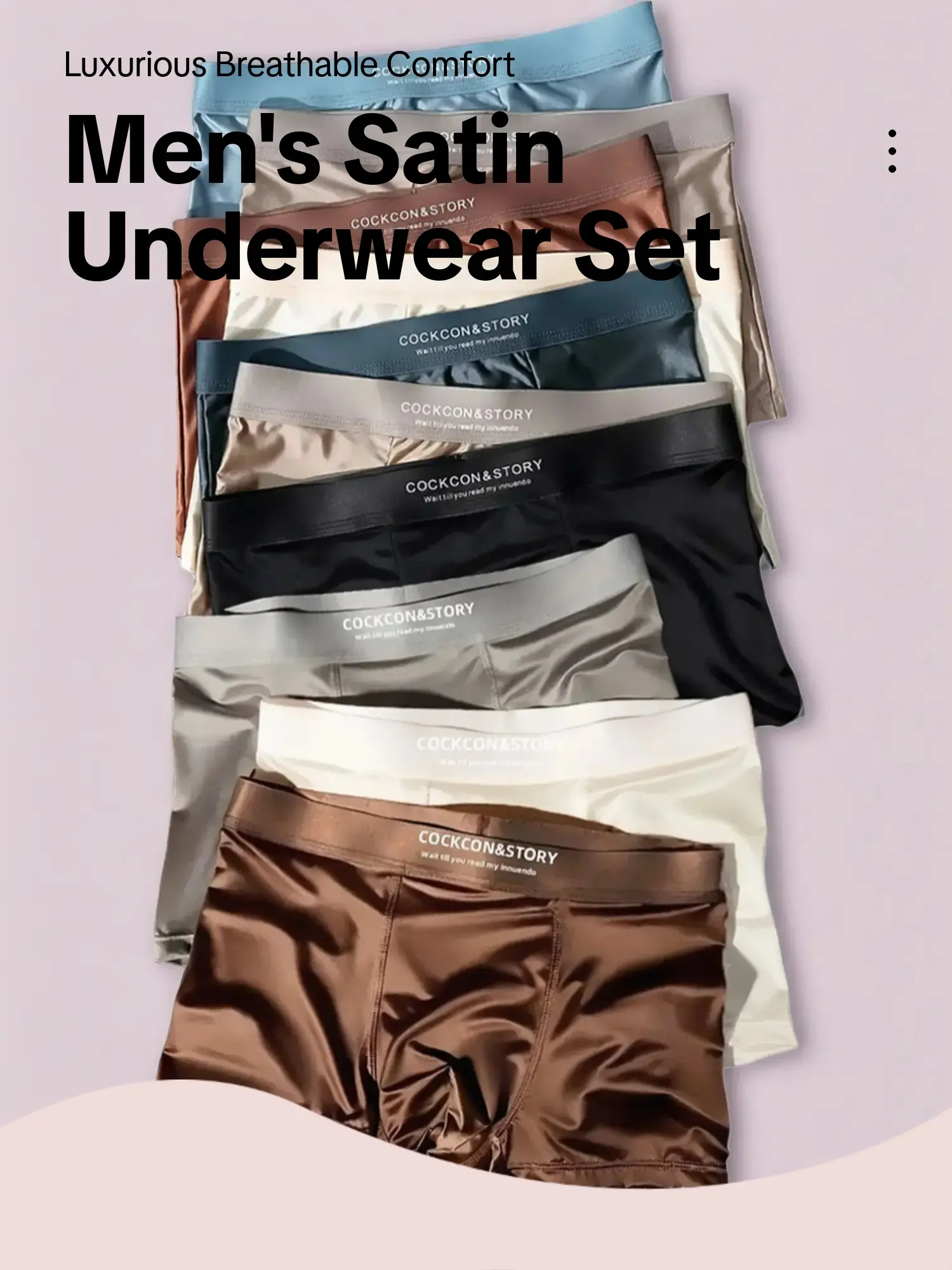 Men's Satin Underwear Set, Plain Breathable & Lightweight Design, Comfortable All-Season Wear, Casual Fitted Style, Random Color Selection