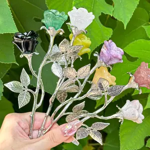 【Star Gate】1 count  Handcrafted Crystal Rose Bouquet | Genuine Gemstone Flowers with Silver Stems