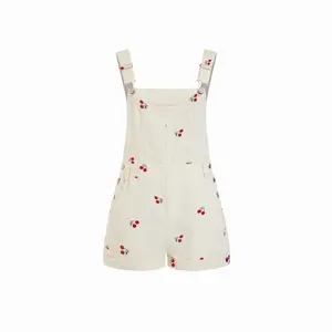 Cider Women's Corduroy Cherry Embroidery Buckle-Up Overalls Romper SwimWeek