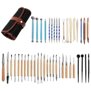 43PCS Pottery Clay Sculpting Tools Double Sided Ceramic Clay Carving Tool Set with Carrying Case Bag for Beginners Professionals School Student Pottery Modeling Smoothing