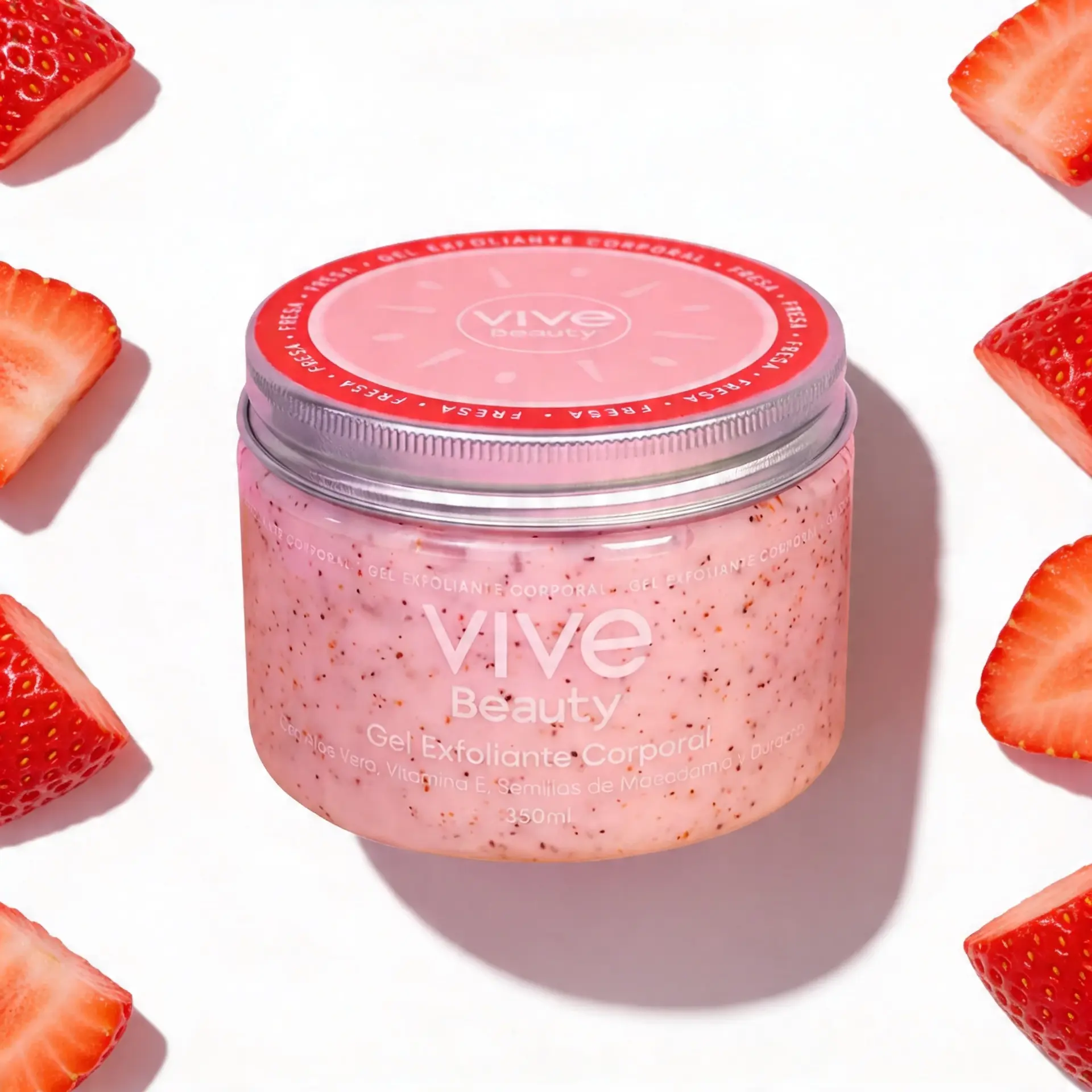 Vive Beauty Strawberry Body Scrub Gel 350ml — Microgranule Exfoliation, Smooth Luminous Skin & Sweet Strawberry Scent