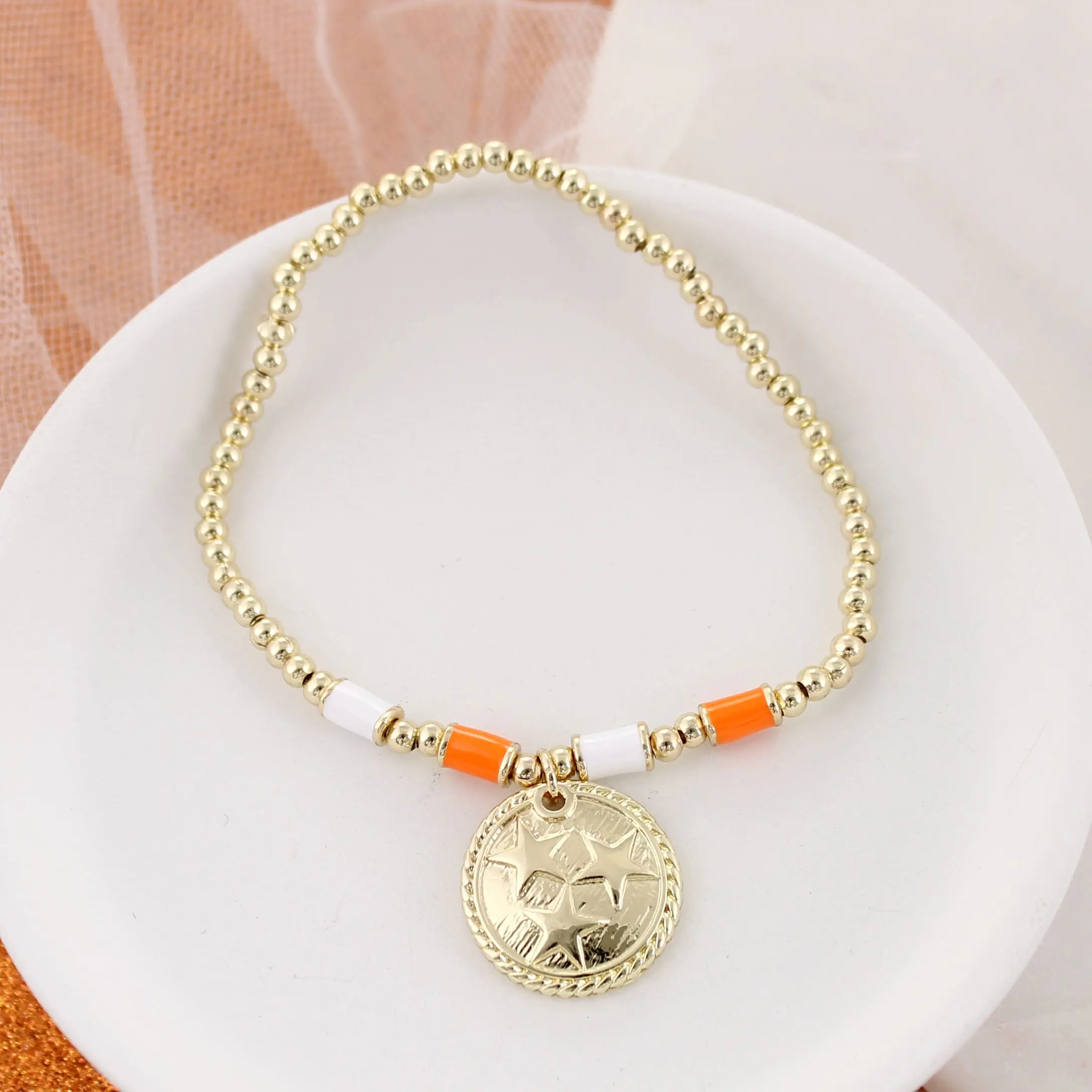 Tennessee Gold & Tube Bead Stretch Bracelet