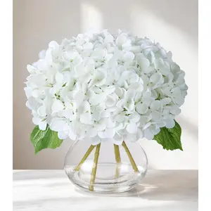Artificial Hydrangea Flowers Arrangements in Glass Vase for Home Decoration, Faux Hydrangea Flowers for Floral Arrangements with Faux Water Wedding Bouquets Kitchen Table Centerpiece Decor