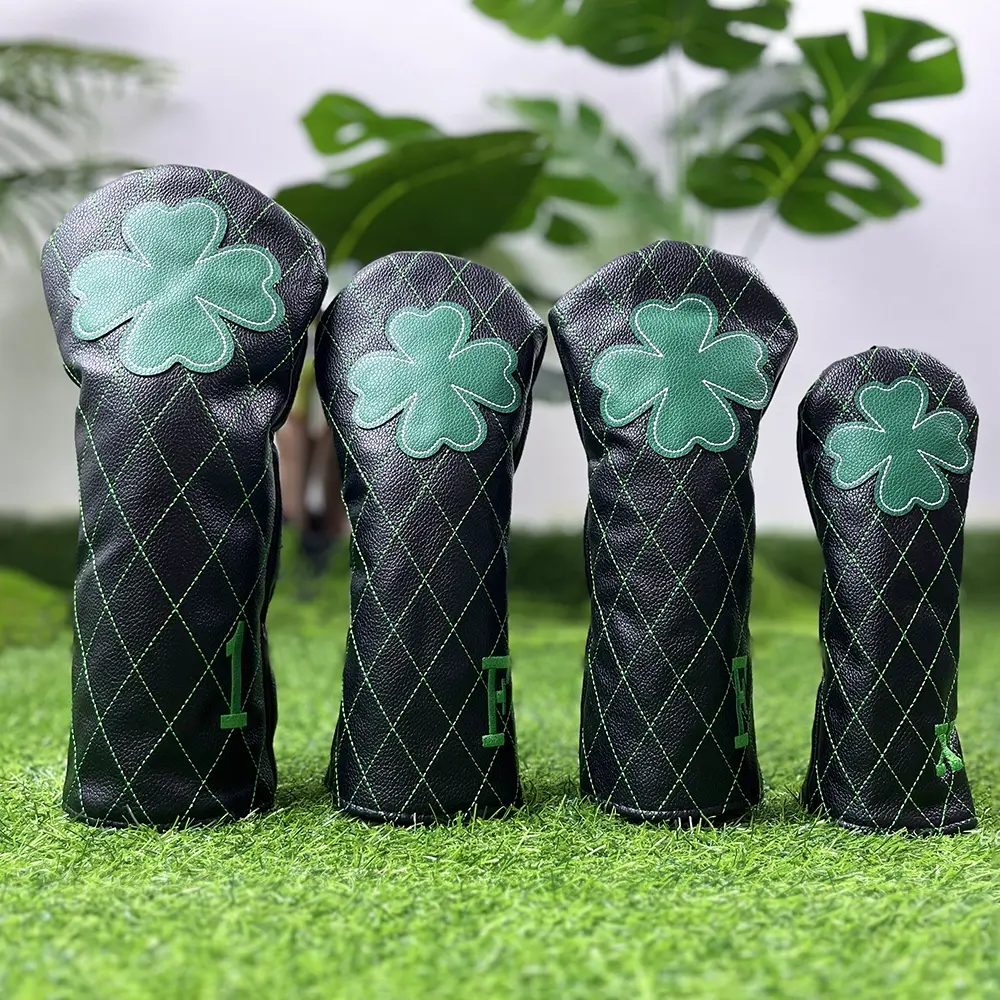 Premium PU Golf Headcover Set, Lucky Clover Cross Design, Fits Drivers & Hybrids, Durable Material, Perfect Fit for Your Clubs, Golf Accessories, Golf Supply, Golf Equipment, Golf Gear