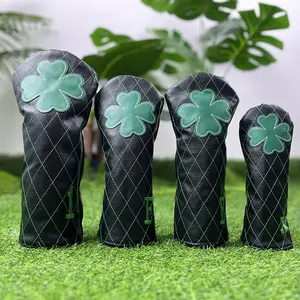 Premium PU Golf Headcover Set, Lucky Clover Cross Design, Fits Drivers & Hybrids, Durable Material, Perfect Fit for Your Clubs, Golf Accessories