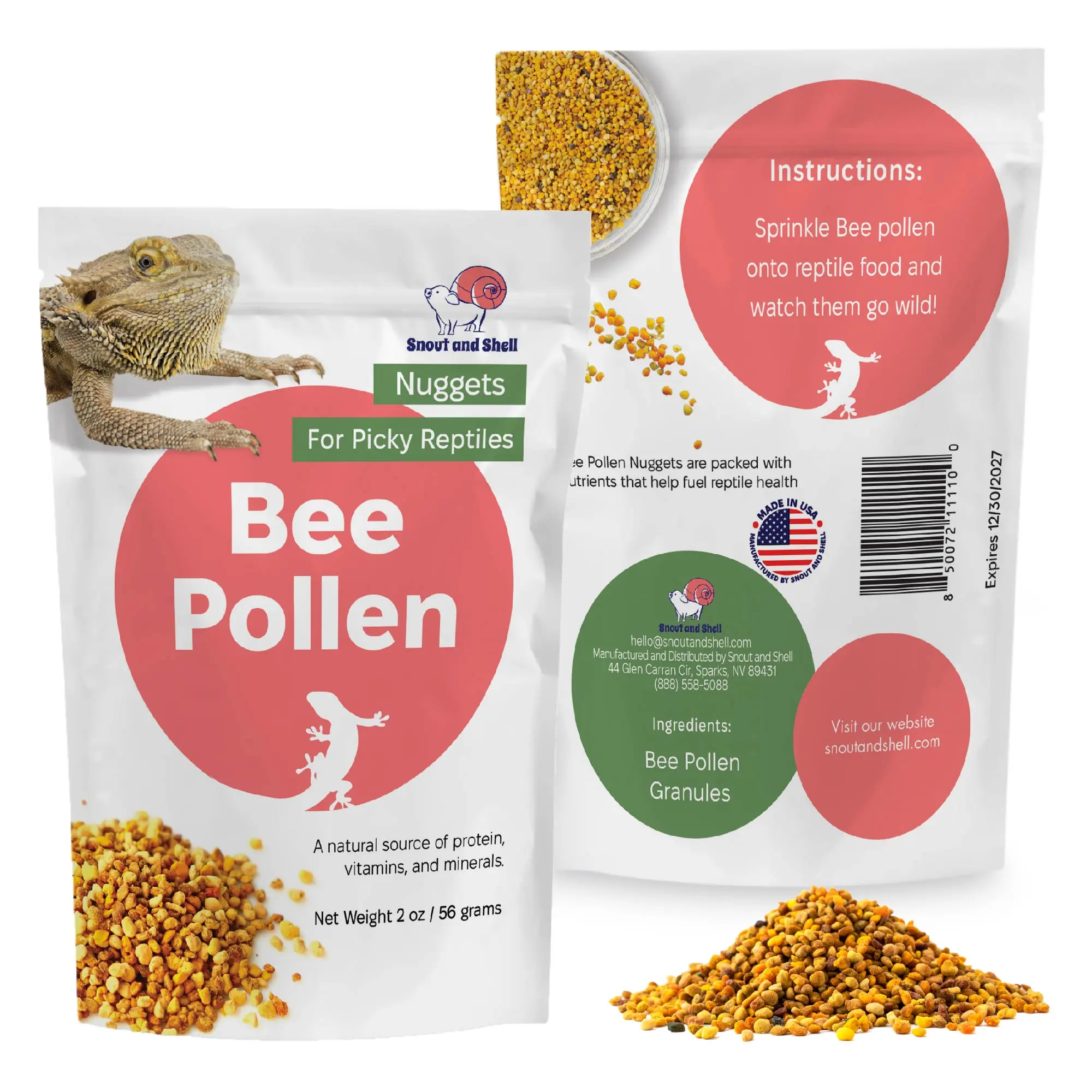 Bee Pollen Nuggets for Reptiles – Natural Supplement for Bearded Dragons, Skinks, and More – Reptile Bee Pollen Powder, Appetite Booster – 2 oz