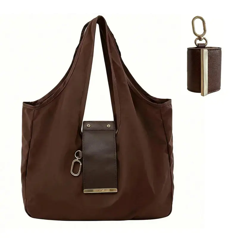 Foldable keychain women's handbag and storage bag, reusable shopping bag, waterproof, expandable leather mini bag with key ring storage pouch, convenient for daily outings and shopping, outdoor travel storage bag, women's fashion shoulder bag.